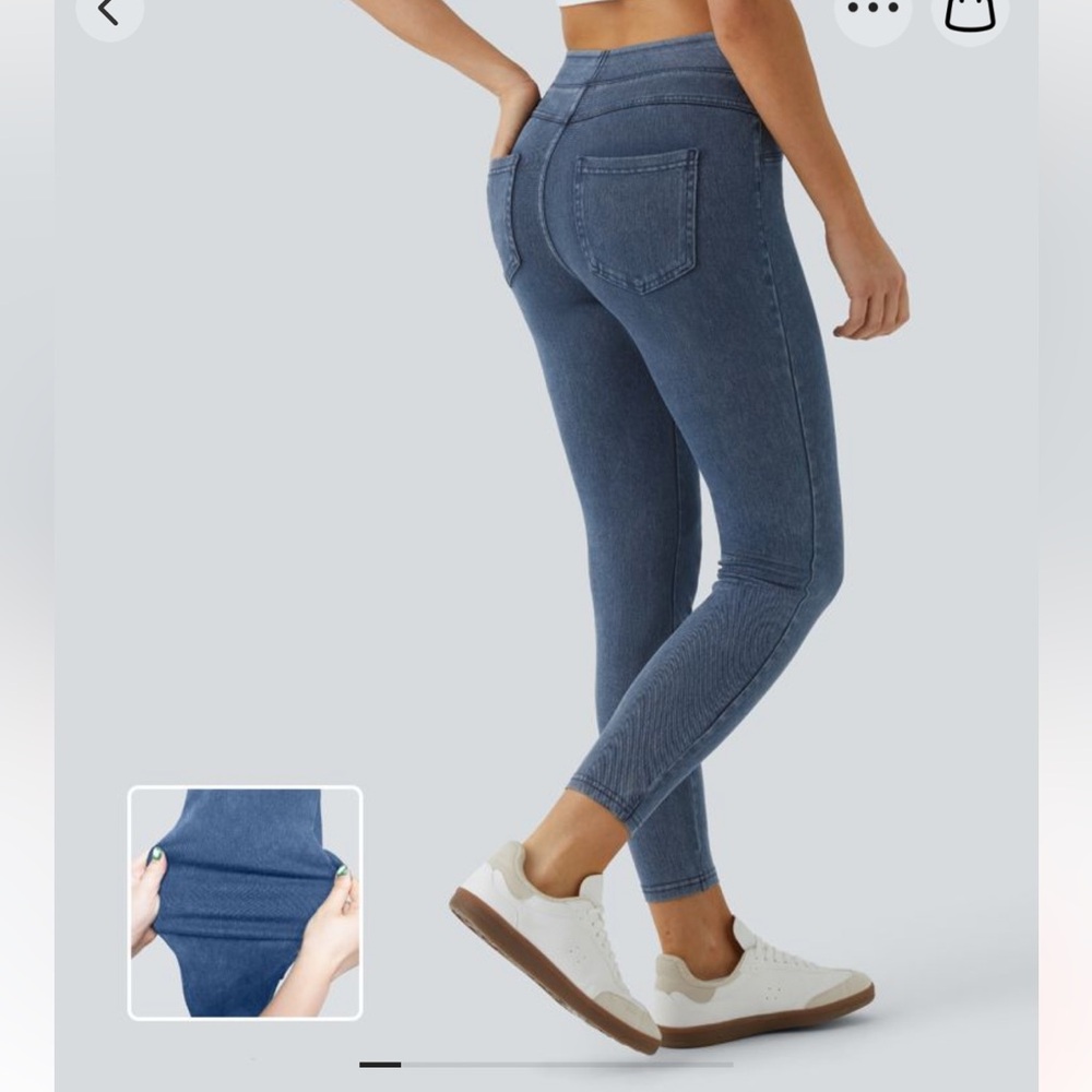 Halara Flex HighWaisted Pockets Stretch Denim Casual 7/8 Leggings NWT Large